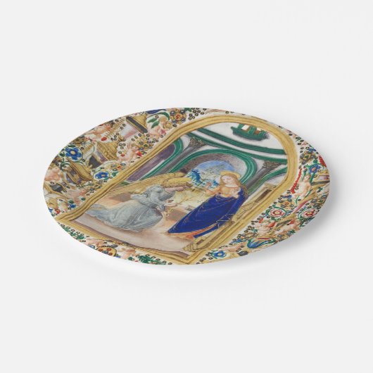 Leaf aus einem Stundenbuch Pappteller (Schrägansicht)