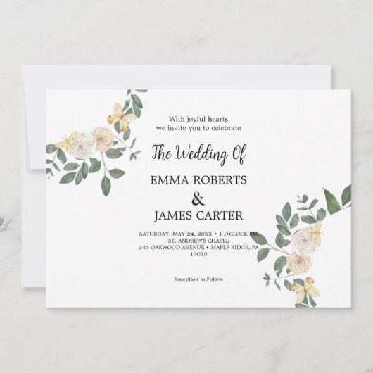 Leaf Back Simple Wedding Einladung (Rückseite)