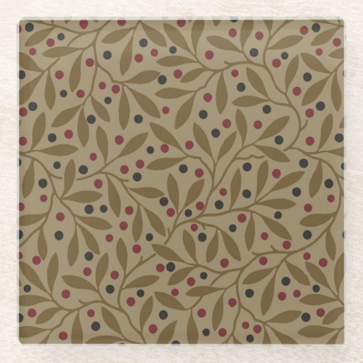 Leaf Berry Classic Hübsches Muster Kunst Glasuntersetzer (Vorderseite)