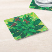 Leaf, Blätter und Orchideen, Blumengemälde Rechteckiger Pappuntersetzer (angewinkelt)