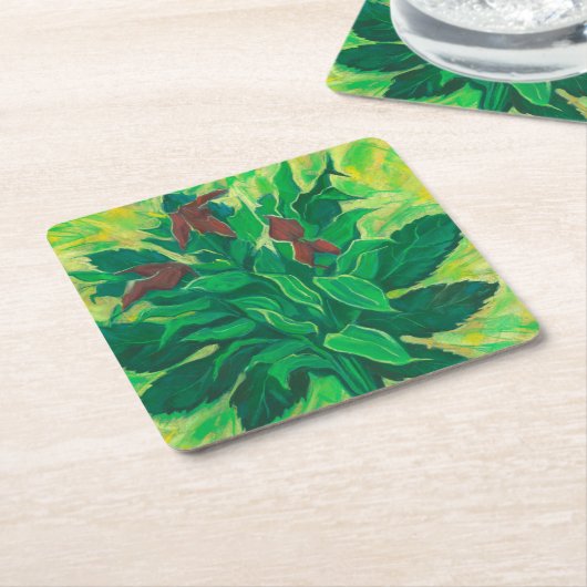 Leaf, Blätter und Orchideen, Blumengemälde Rechteckiger Pappuntersetzer (angewinkelt)