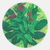 Leaf, Blätter und Orchideen, Blumengemälde Runder Aufkleber (Vorderseite)