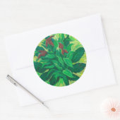 Leaf, Blätter und Orchideen, Blumengemälde Runder Aufkleber (Umschlag)