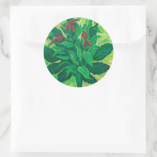 Leaf, Blätter und Orchideen, Blumengemälde Runder Aufkleber