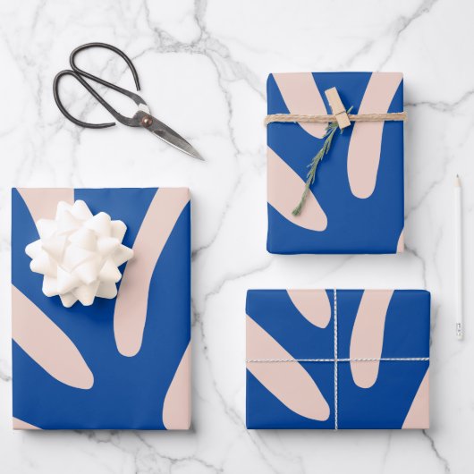 Leaf Blue Beige Geschenkpapier Set (Vorderseite)