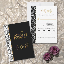 Leaf Border Black & White Wedding Menu Musik UAWG RSVP Karte