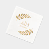 Leaf Botanical Modern Monogram & Date Wedding Servietten Mit Folie (Links)