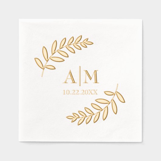 Leaf Botanical Modern Monogram & Date Wedding Servietten Mit Folie (Vorderseite)