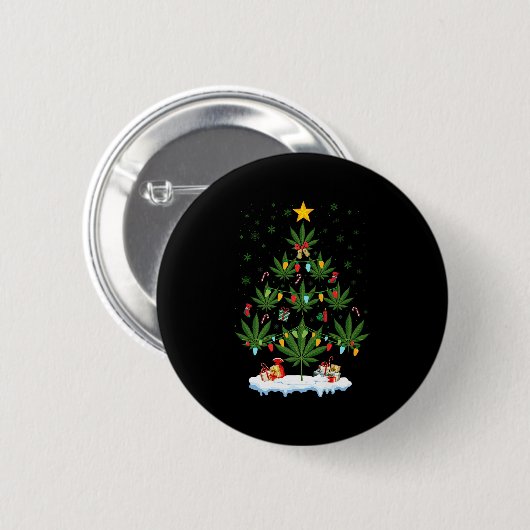 Leaf Christmas Tree Weed Stoner Xmas Premium Button (Vorne & Hinten)