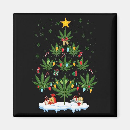 Leaf Christmas Tree Weed Stoner Xmas Premium Magnet (Vorne)