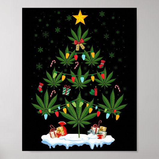 Leaf Christmas Tree Weed Stoner Xmas Premium Poster (Vorne)