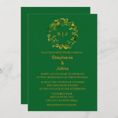 Leaf Crest Monogram Orange Forest Green Wedding Einladung (Vorne/Hinten)