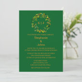 Leaf Crest Monogram Orange Forest Green Wedding Einladung (Stehend Vorderseite)