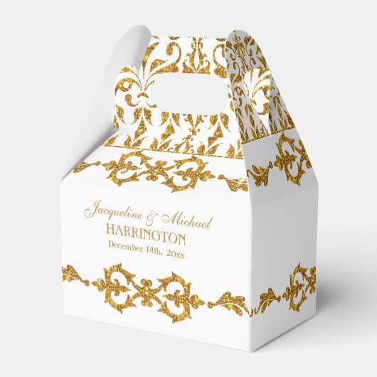 Leaf Damask Art Nouveau Glitzer Empfang Dekoration Geschenkschachtel (Rückseite)