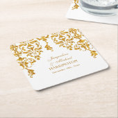 Leaf Damask Art Nouveau Glitzer Empfang Dekoration Rechteckiger Pappuntersetzer (angewinkelt)