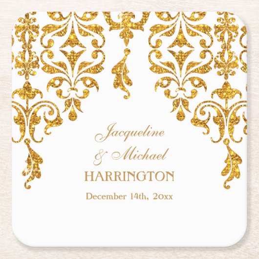 Leaf Damask Art Nouveau Glitzer Empfang Dekoration Rechteckiger Pappuntersetzer (Vorderseite)