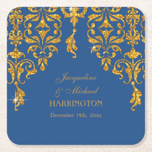 Leaf Damask Art Nouveau Glitzer Empfang Dekoration Rechteckiger Pappuntersetzer (Vorderseite)