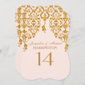 Leaf Damask Art Nouveau Glitzer Tischnummer (Vorne/Hinten)