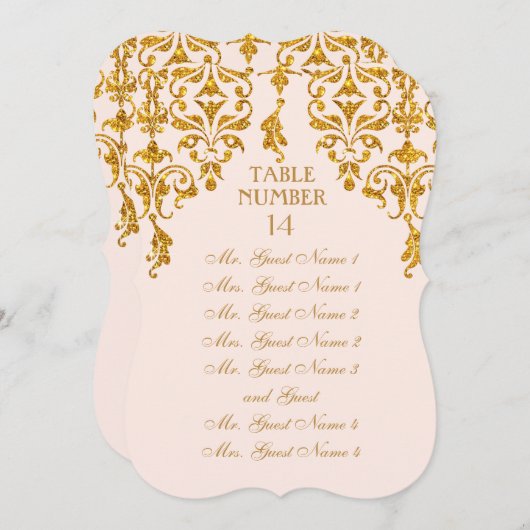 Leaf Damask Art Nouveau Tischdiagramm Einladung (Vorne/Hinten)