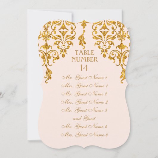 Leaf Damask Art Nouveau Tischdiagramm Einladung (Rückseite)