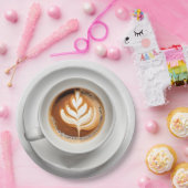 Leaf Design Cappuccino in White Cup Pappteller (Party)