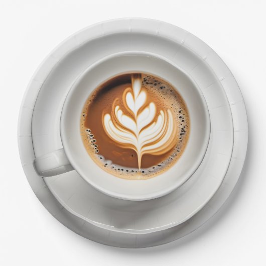 Leaf Design Cappuccino in White Cup Pappteller (Vorderseite)
