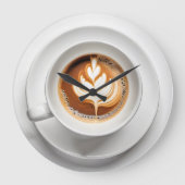 Leaf-Design im weißen Cappuccino-Cup Große Wanduhr (Vorderseite)