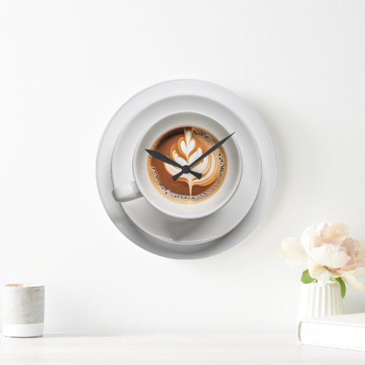 Leaf-Design im weißen Cappuccino-Cup Große Wanduhr (Zuhause)