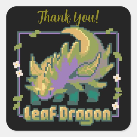 Leaf Dragon, pixel art Quadratischer Aufkleber (Vorderseite)