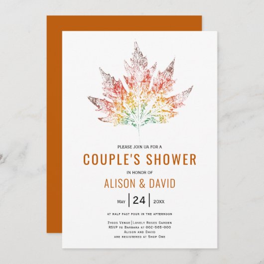 Leaf druckorange Hochzeit im Herbst Paare Dusche Einladung (Vorne/Hinten)