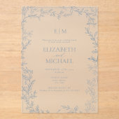 Leaf Dusty Blue Monogram Post Wedding Brunch Acryleinladungen (Vorderseite)