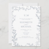 Leaf Dusty Blue Monogram Post Wedding Brunch Einladung (Vorderseite)