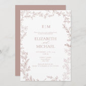 Leaf Dusty Rose Monogram Post Wedding Brunch Einladung (Vorne/Hinten)