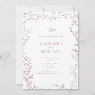 Leaf Dusty Rose Monogram Post Wedding Brunch Einladung