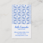 Leaf Feather Blue White Modern Tile Muster Visitenkarte (Rückseite)