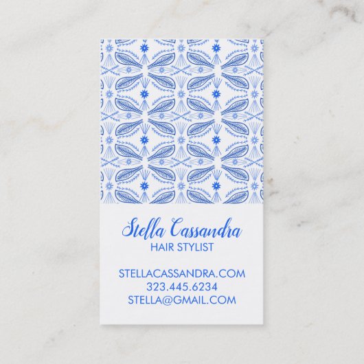 Leaf Feather Blue White Modern Tile Muster Visitenkarte (Rückseite)