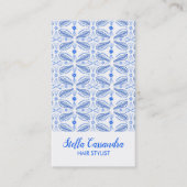Leaf Feather Blue White Modern Tile Muster Visitenkarte (Vorderseite)