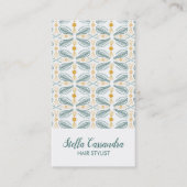 Leaf Feather Modern Tile Pattern Green Gold Visitenkarte (Vorderseite)