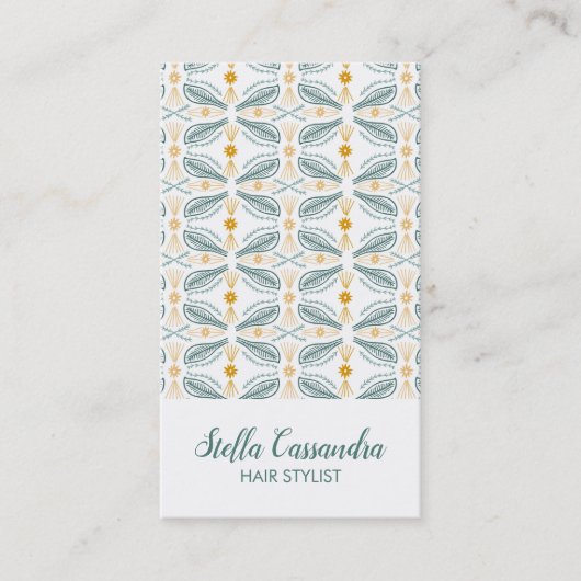 Leaf Feather Modern Tile Pattern Green Gold Visitenkarte (Vorderseite)