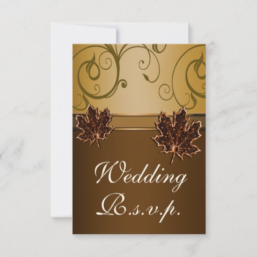 Leaf Gold Chocolate Brown Hochzeit im Herbst RSVP (Vorderseite)