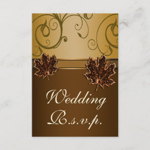 Leaf Gold Chocolate Brown Hochzeit im Herbst RSVP  Karte