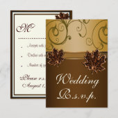 Leaf Gold Chocolate Brown Hochzeit im Herbst RSVP  Karte (Vorne/Hinten)