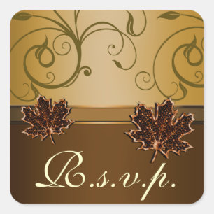 Leaf Gold Chocolate Brown Hochzeit im Herbst Siege Quadratischer Aufkleber