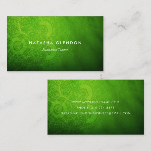 Leaf Green Mandala Zen Business Card Visitenkarte (Vorne/Hinten)