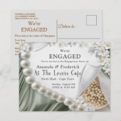 Leaf-Green Silk & Ivory Pearls Verlobung Einladungspostkarte (Vorne/Hinten)