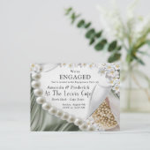 Leaf-Green Silk & Ivory Pearls Verlobung Einladungspostkarte (Stehend Vorderseite)