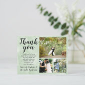 Leaf Green Watercolor Wedding Danke 3 Foto Postkarte (Stehend Vorderseite)