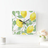 leaf-green-yellow-lemon-fruit quadratische wanduhr (Zuhause)