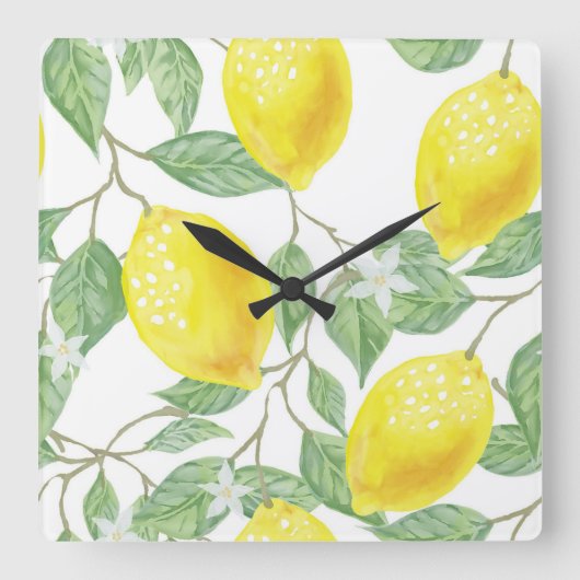 leaf-green-yellow-lemon-fruit quadratische wanduhr (Vorderseite)