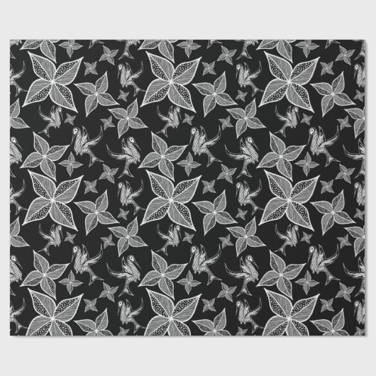 Leaf & Hummingbird Wrapping Paper (Schwarz) Geschenkpapier (Flach)